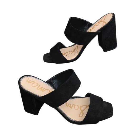 Sam Edelman Delaney Shoes Womens Size 9.5 Block Heels Black Suede Double Strap - Picture 1 of 12